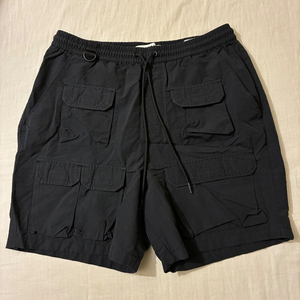 PacSun Mens Medium Black Cargo Shorts Elastic Waist Utility Techwear Gorpcore